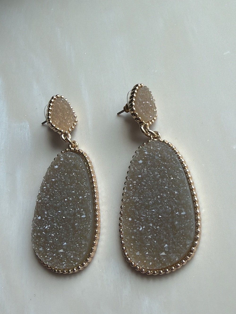 BaubleBar Gold-Tone Champagne Druzy Drop Earrings